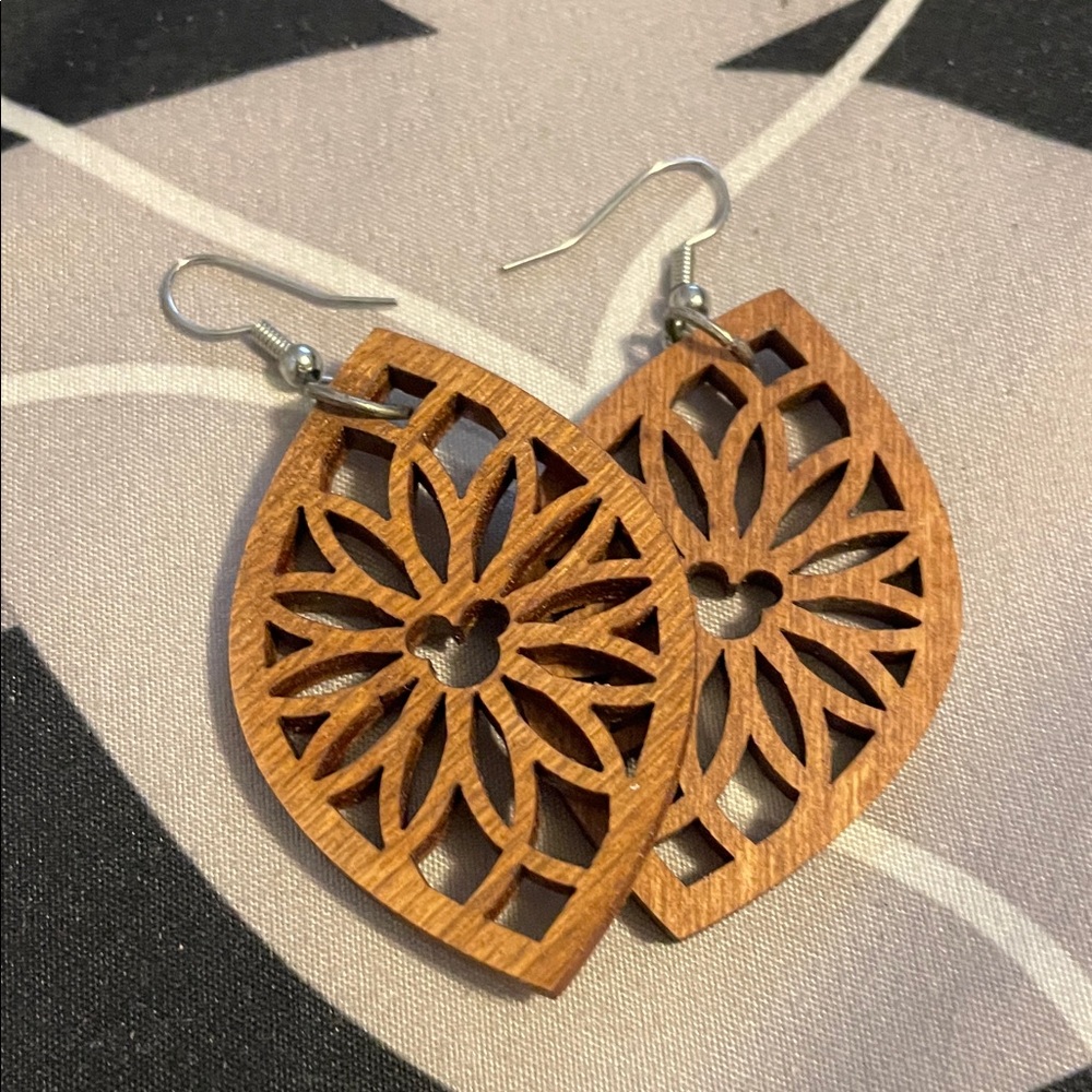 Elegant Wooden Handmade Mickey Mouse Leaf Earrings
